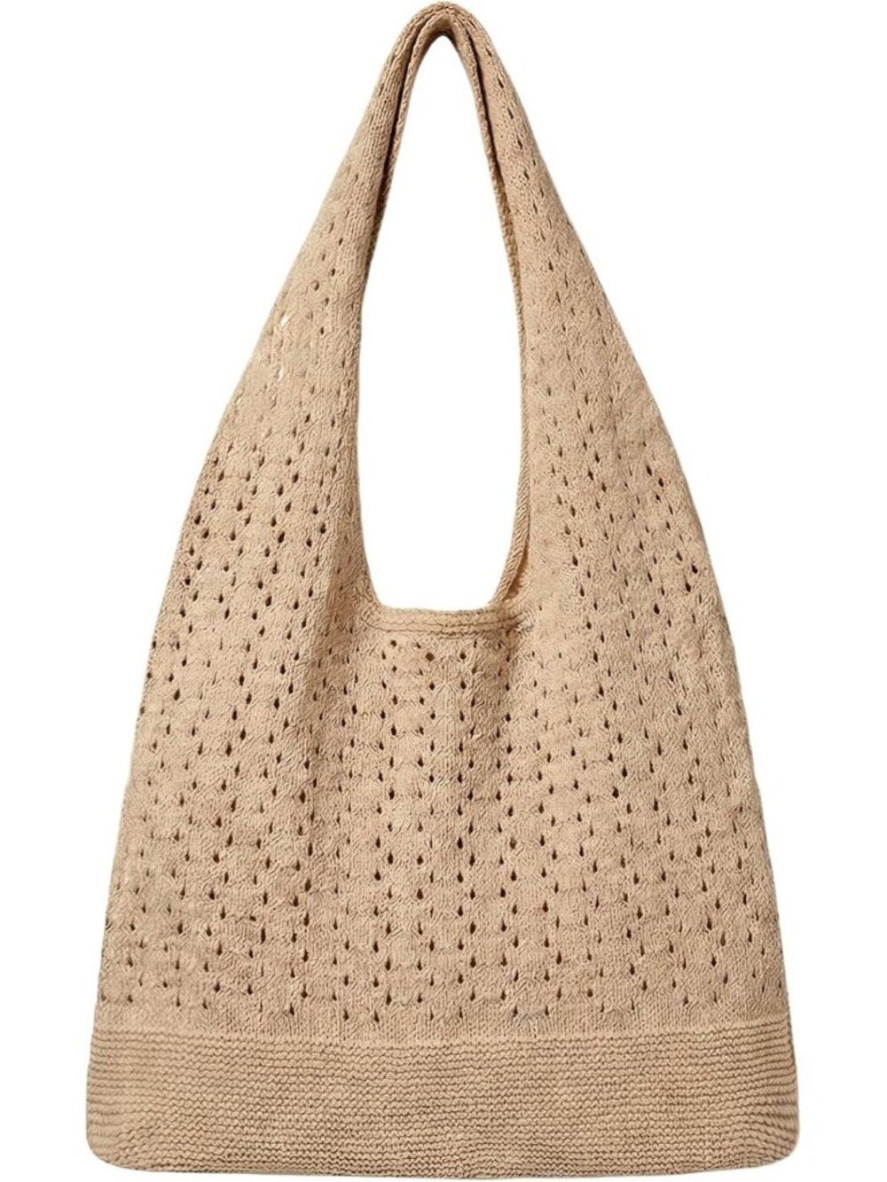 Women's Tan Mesh Beach Handbag Knitting Bohemian Aesthetic Shoulder Tote Bag